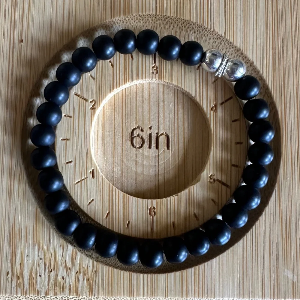 Matte 6mm Onyx Stretch Bracelet w/ Sterling Silver Spacer & Accents